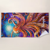 Serviette De Plage Octopus couleur Whimsical avec nom personnalisé (Devant)