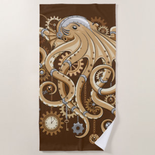 Serviette De Plage Octopus Steampunk Surreal Retro Style Machine