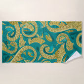 Serviette de plage Octopus turquoise Gold (Devant)