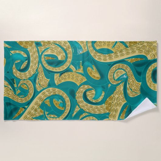 Serviette de plage Octopus turquoise Gold (Devant)
