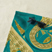 Serviette de plage Octopus turquoise Gold (En situation)