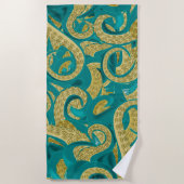 Serviette de plage Octopus turquoise Gold (Devant)