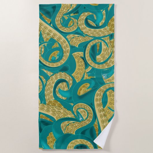 Serviette de plage Octopus turquoise Gold (Devant)