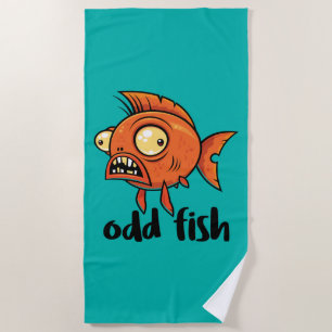 Serviette De Plage Odd Fish Quirky Funny Orange Goldfish Cartoon