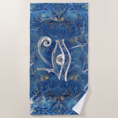 Serviette De Plage OEil égyptien d'argent sur le marbre bleu (Devant)