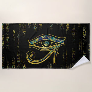 Serviette De Plage OEil égyptien de Horus sur les hiéroglyphes et le