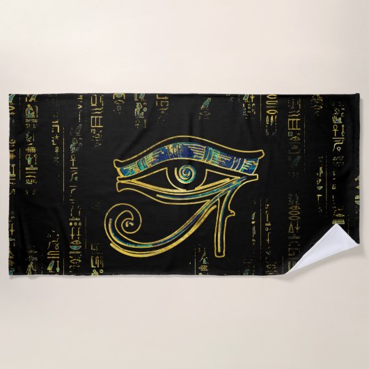 Serviette De Plage OEil égyptien de Horus sur les hiéroglyphes et le  (Devant)