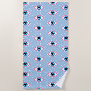 Serviette De Plage Oeil mal grec avec cils rose bleu