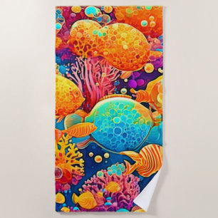 Serviette De Plage Oeuvre colorée de la barrière de corail