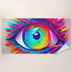 Serviette De Plage Œuvre d'art abstraite d'œil néon vibrant