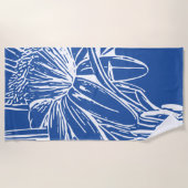 Serviette De Plage OEuvre d'art moderne Bleu Botanique Florale (Devant)