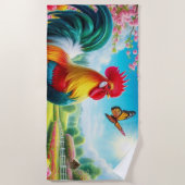 Serviette De Plage OEuvre florale/de printemps/de poulet (Devant)