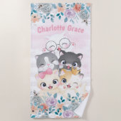 Serviette De Plage Oh So Girly mignonne Happy Kitten Friends Nom Flor (Devant)