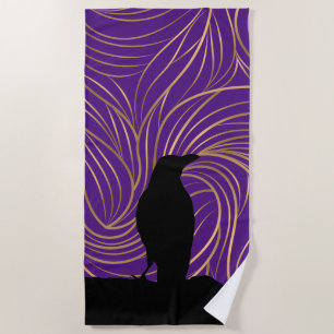 Serviette De Plage Oiseau bleu Silhouette Corbeau noir