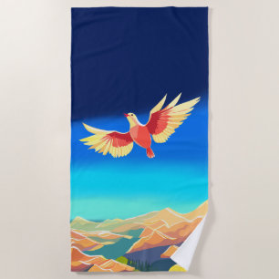 Serviette De Plage Oiseau coloré volant au-dessus des montagnes