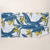 Serviette De Plage Oiseau de fleurs de paradis sur blanc (Devant)