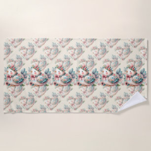 Serviette De Plage Oiseau folklorique floral au charme Pastel Boho