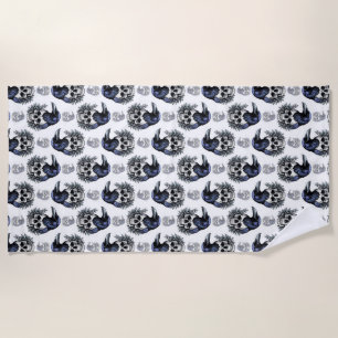 Serviette De Plage Oiseau noir sur un crâne Goth Design Motif
