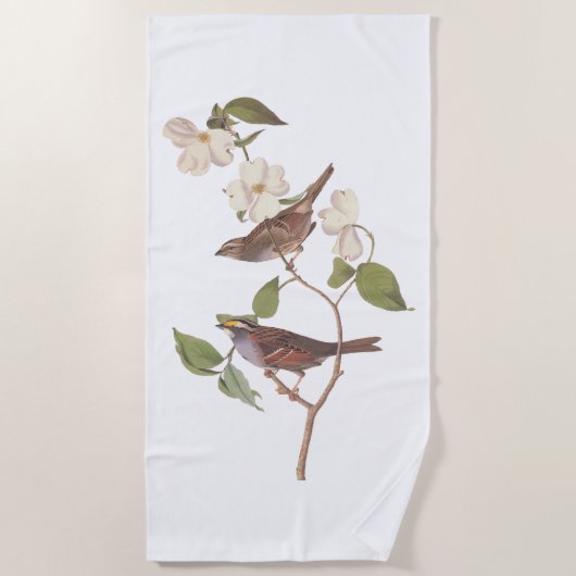 Serviette De Plage Oiseaux Audubons à Bruant à Throses Blanches avec  (Devant)