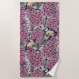 Serviette De Plage Oiseaux dans le jardin lilas rose