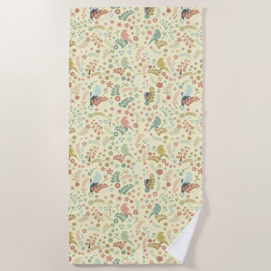 Serviette De Plage Oiseaux de Shabby & Branches Jaune (Devant)