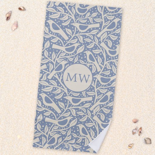 Serviette De Plage Oiseaux du Patrimoine Monogramme Initiales