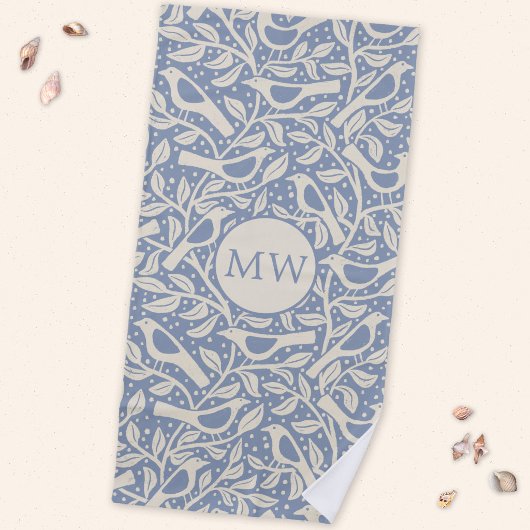 Serviette De Plage Oiseaux du Patrimoine Monogramme Initiales