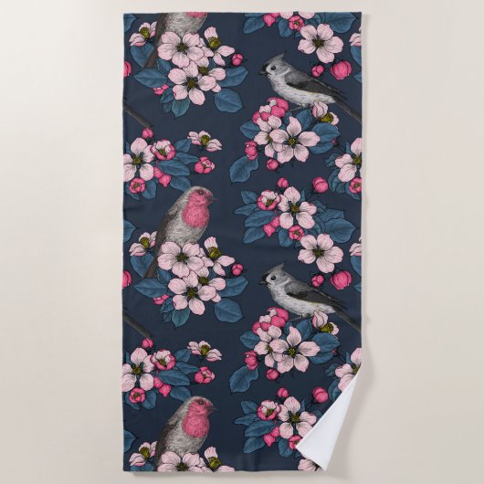 Serviette De Plage Oiseaux et fleurs (Devant)