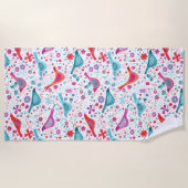 Serviette De Plage Oiseaux et fleurs à l'aquarelle moderne (Devant)