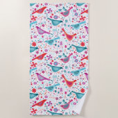 Serviette De Plage Oiseaux et fleurs à l'aquarelle moderne (Devant)