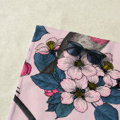 Serviette De Plage Oiseaux et fleurs roses (En situation)