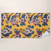 Serviette De Plage Oiseaux et fleurs sur le jaune (Devant)