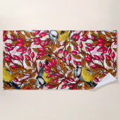 Serviette De Plage Oiseaux et hanches roses de chien (Devant)