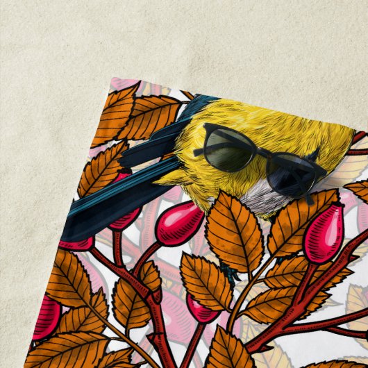 Serviette De Plage Oiseaux et hanches roses de chien (En situation)