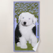 Serviette De Plage Old English Sheepdog Puppy Painting (Devant)