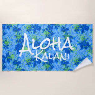 Serviette De Plage Olowalu Hibiscus Camo Hawaïen Monogram Bleu