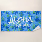 Serviette De Plage Olowalu Hibiscus Hawaii Camo Aloha Monogramme Bleu (Devant)
