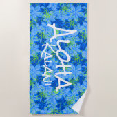 Serviette De Plage Olowalu Hibiscus Hawaii Camo Aloha Monogramme Bleu (Devant)