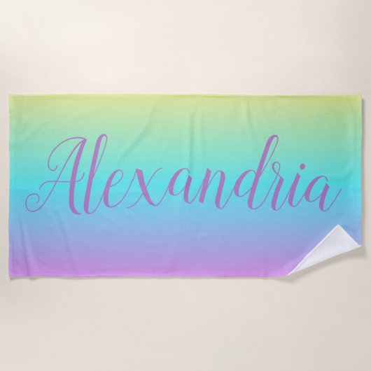 Serviette De Plage Ombré bleu jaune violet Ajouter Votre Nom Plage Se (Devant)