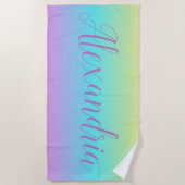 Serviette De Plage Ombré bleu jaune violet Ajouter Votre Nom Plage Se (Devant)