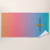 Serviette De Plage Ombre Bleu Orange Monogramme Moderne Script (Devant)