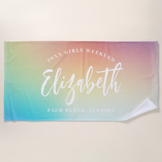 Serviette De Plage Ombre Rainbow Girls Weekend Nom personnalisé (Devant)