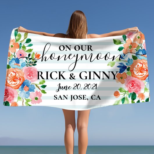 Serviette De Plage On Our Honeymoon - Personalized Floral Honeymoon