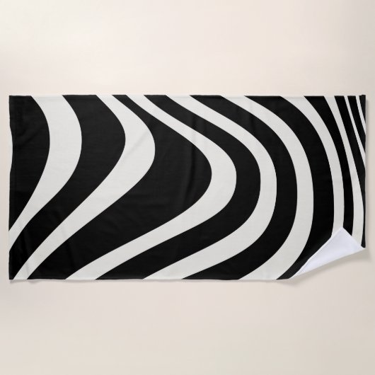 Serviette De Plage Ondes de style rétro noir et blanc (Devant)