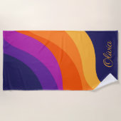 Serviette De Plage Ondes en diagonale rouge orange et jaune rétro (Devant)