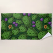 Serviette De Plage Opuntie de floraison sur vert foncé (Devant)
