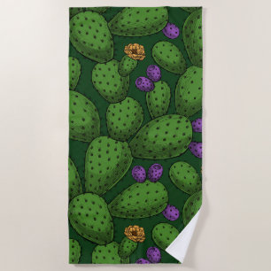 Serviette De Plage Opuntie de floraison sur vert foncé