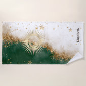 Serviette De Plage Or Céleste Soleil Et Lune Étoiles Vert (Devant)
