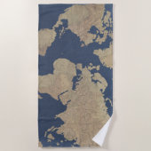 Serviette De Plage Or et carte bleue du monde (Devant)