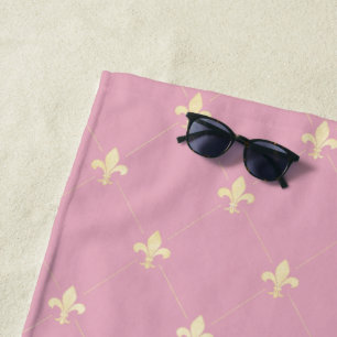 Serviette De Plage Or Fleur de Lis Rose